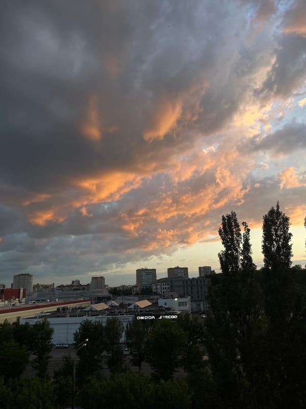Dramatic sunset photographed over Kazan cityscape