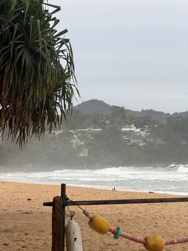 Quiet beach scenes around a lifeguard tower in Choeng Thale