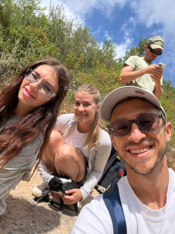Group takes selfie with dog in Tirat Karmel