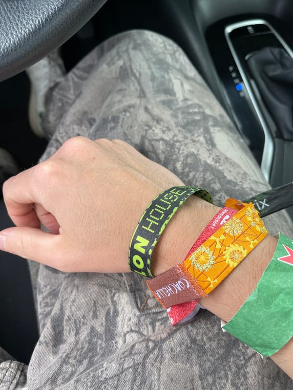 Festival-goer shows off Coachella, Sonic Desert wristbands in Palm Springs