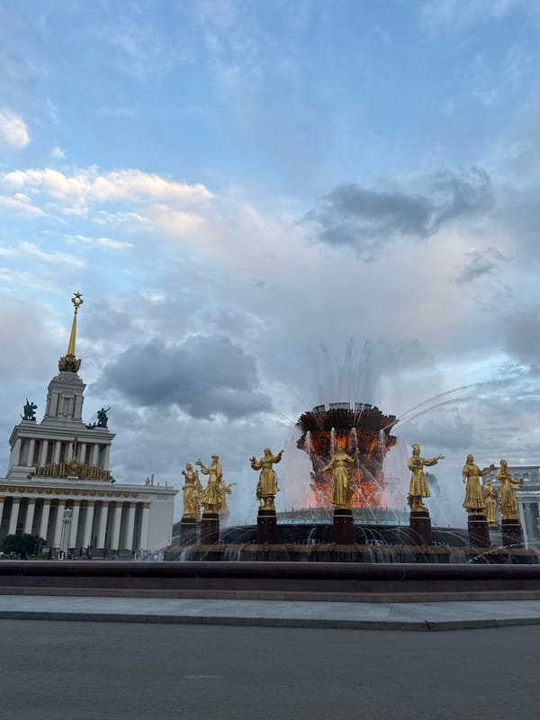 VDNKh's golden Soviet-era fountain, seen from multiple angles