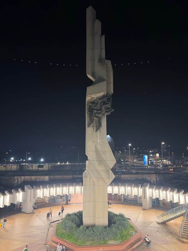 Soviet Army Monument photographed at night in Sofia