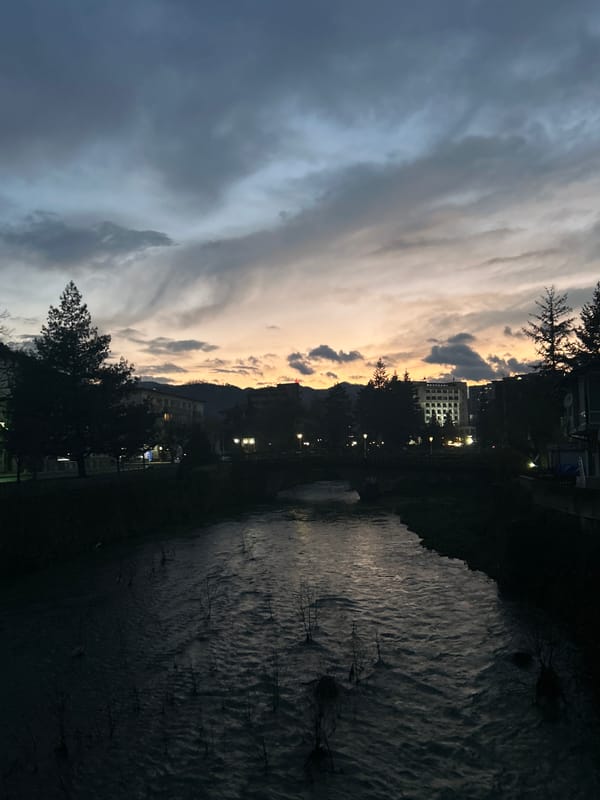 Evening life documented across Zlatograd, Bulgaria during spring twilight