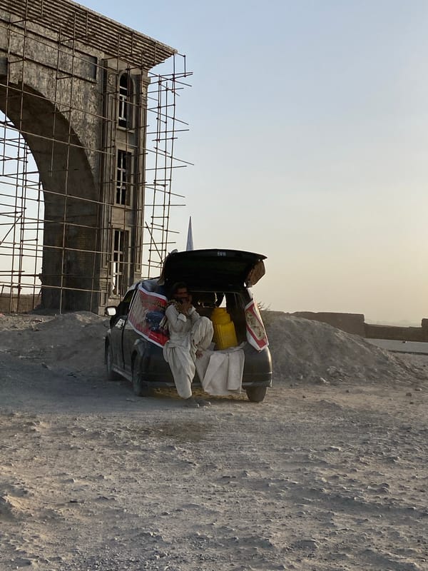 Construction underway beside a travel route in Gul Kalachah