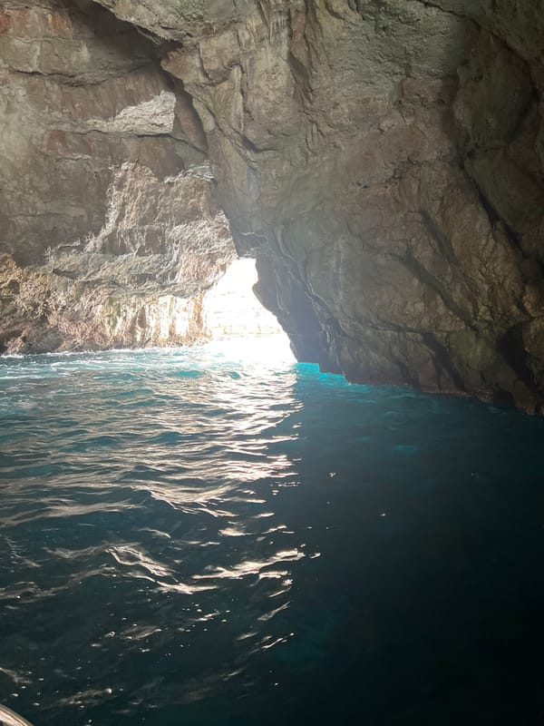 Tour boat visits Blue Cave in Luštica, Montenegro