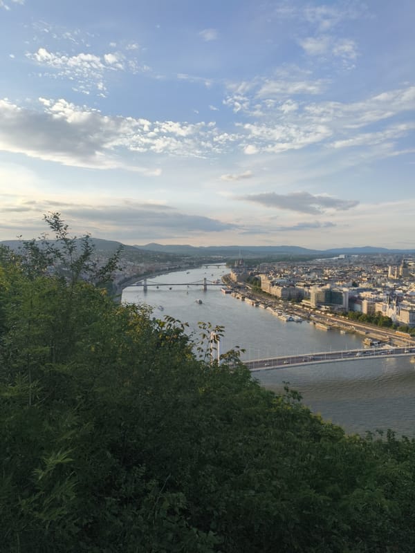 Budapest sunset captured from multiple elevated viewpoints during golden hour