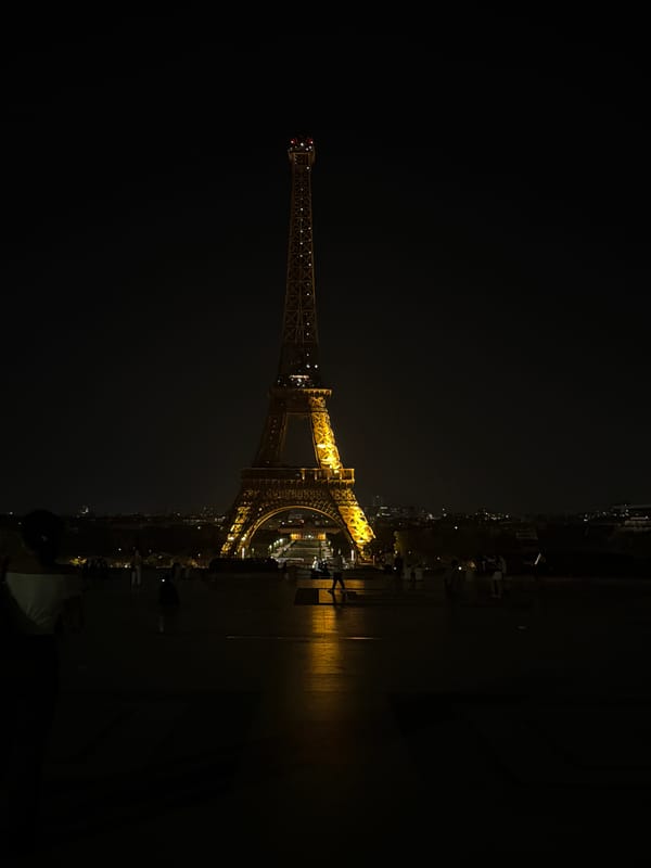 Eiffel Tower illuminated at night in Paris