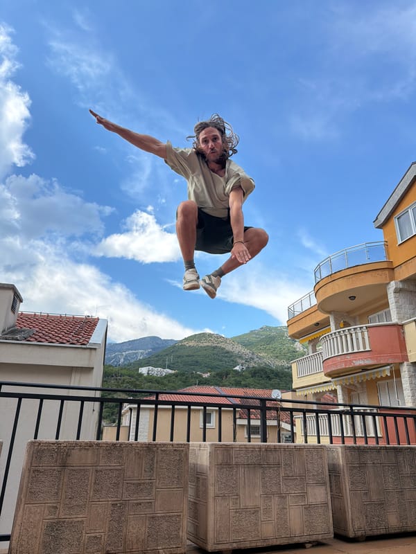Jumping and coastline views in Pržno, Montenegro