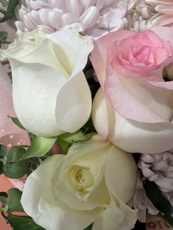 Pastel flower bouquet photographed in early morning hours