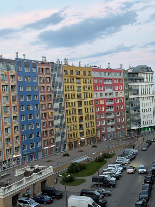 Evening street scene captured in Saint Petersburg residential district