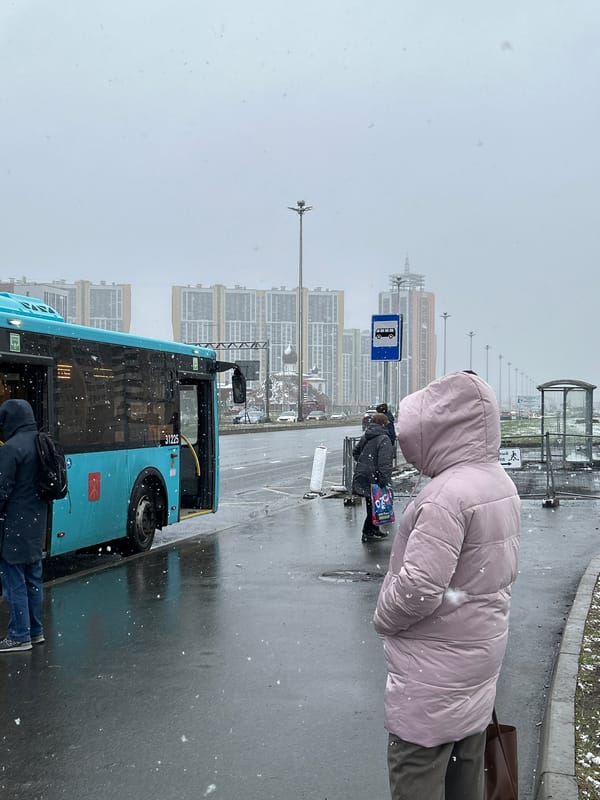 Spring snowfall blankets Saint Petersburg streets, residents continue daily routines