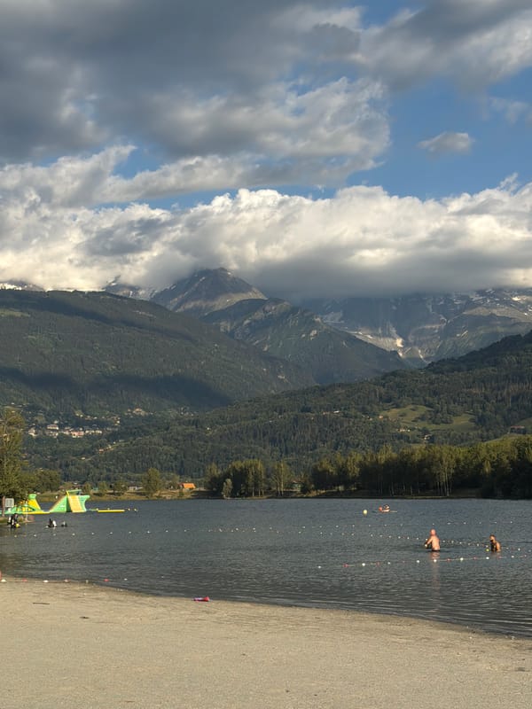 Summer afternoon at Lac de Passy's sandy beach