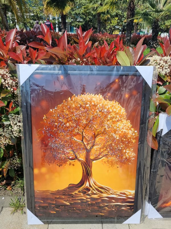 Morning scenes captured in Sochi: golden tree art, welcome sign