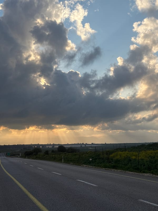Roadside picnic documented in Golan Heights under gathering clouds