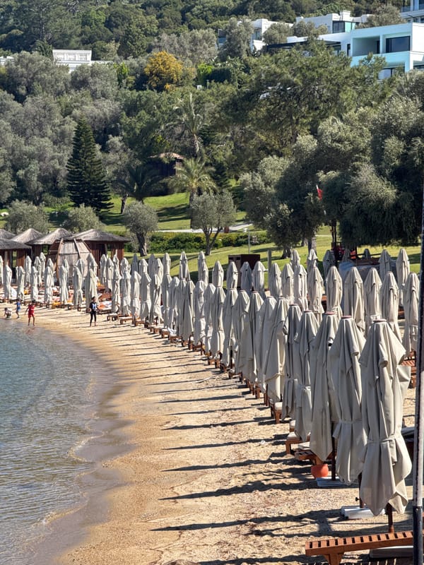Morning beach resort scene documented in Bodrum, Turkey