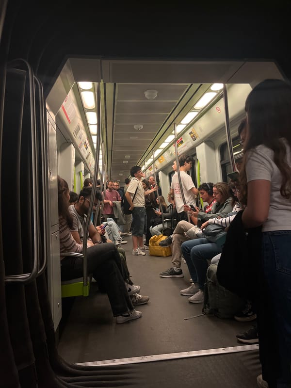Moderately crowded metro train observed in Valencia Friday evening