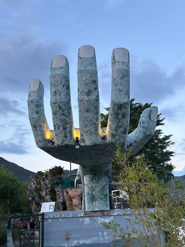 Giant hand sculpture rooftop attraction in Nha Trang