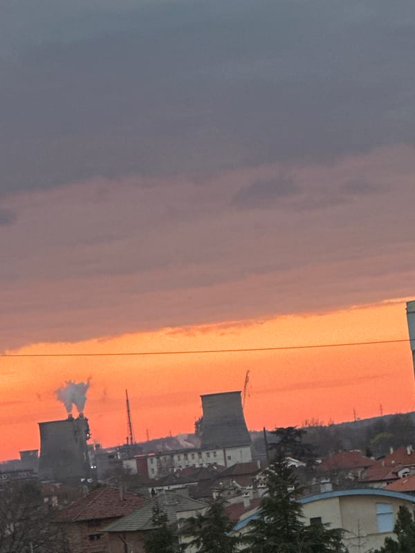 Sunset observed over Dimitrovgrad cityscape, Bulgaria