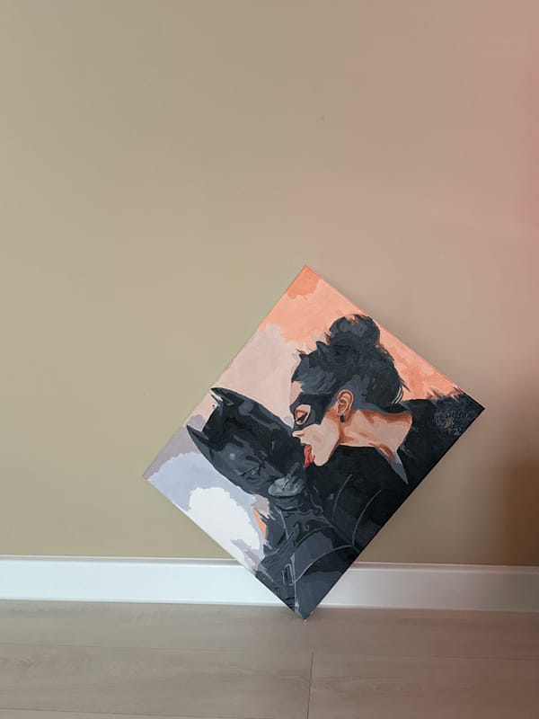 Domestic still life scenes and Batman artwork captured indoors
