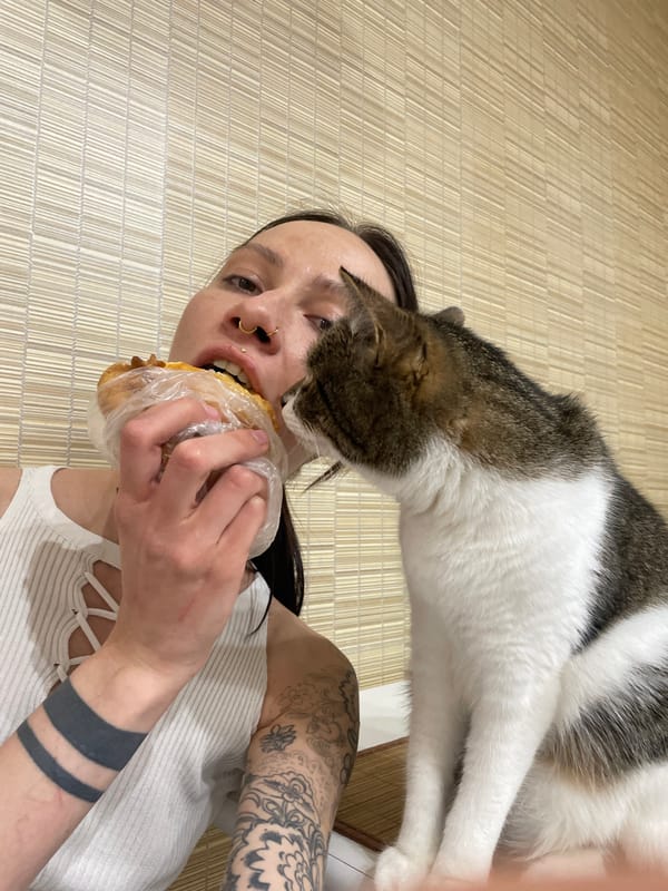 Person eats wrapped sandwich in Izhevsk