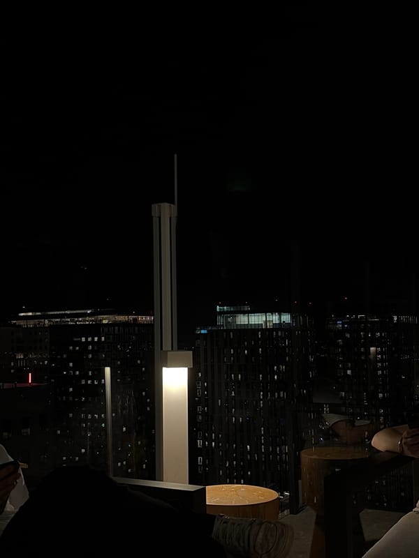 Late-night Austin cityscape viewed from high-rise building