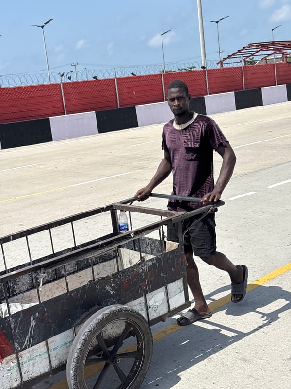 Street scenes show transportation and work activity in Nigeria