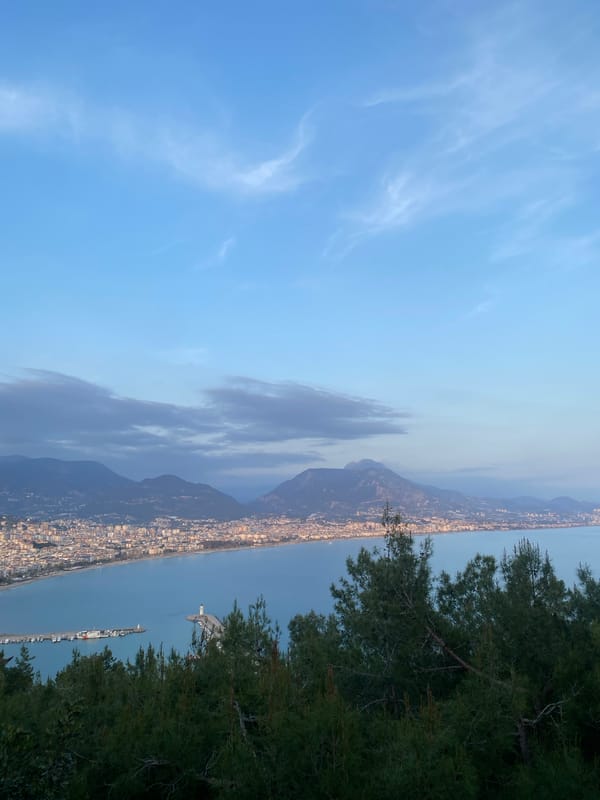 Panoramic sunset views captured over Alanya's Mediterranean coastline