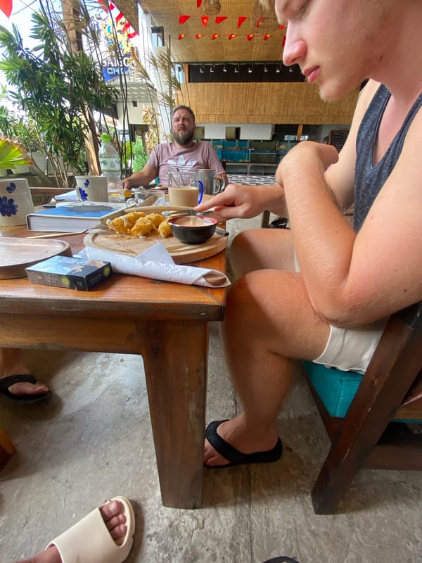 Morning dining scene captured at Vietnamese cafe