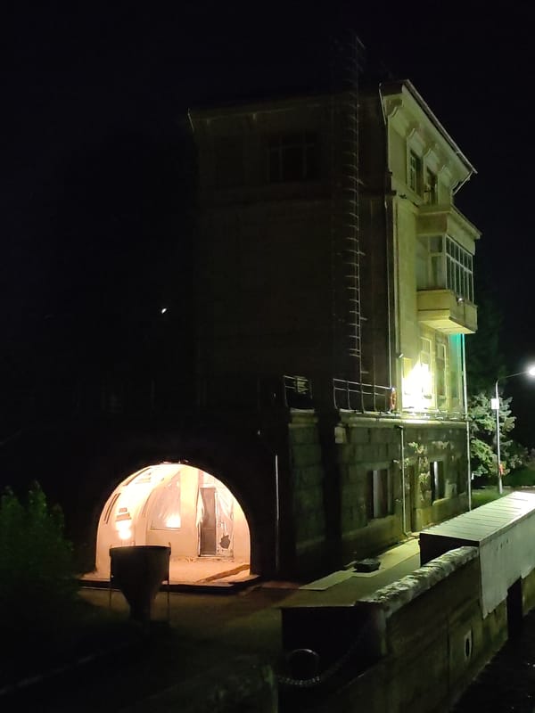 Nighttime views of Dubna Canal infrastructure captured in Russia