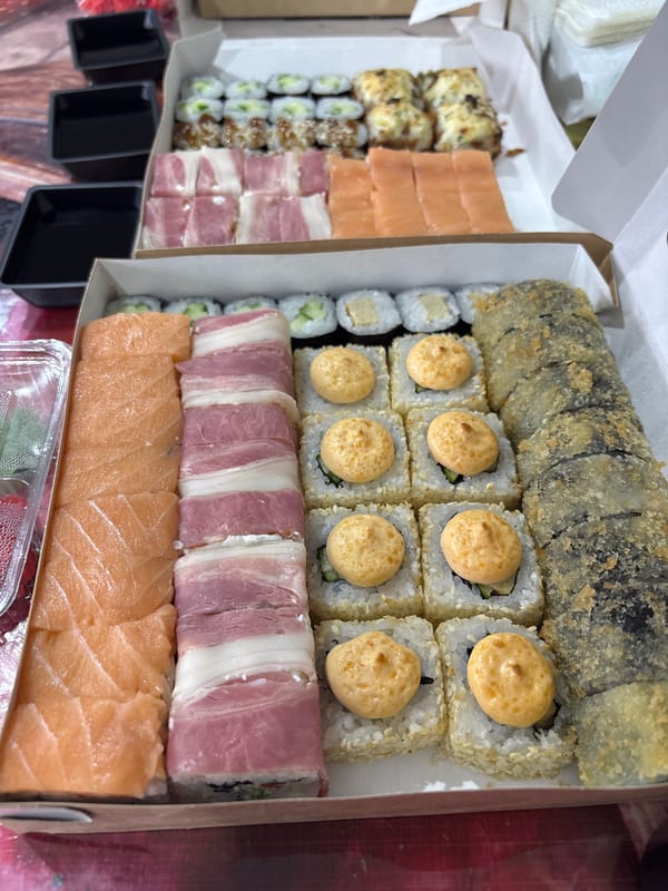 Sushi takeout containers observed in Rusalevka, Russia