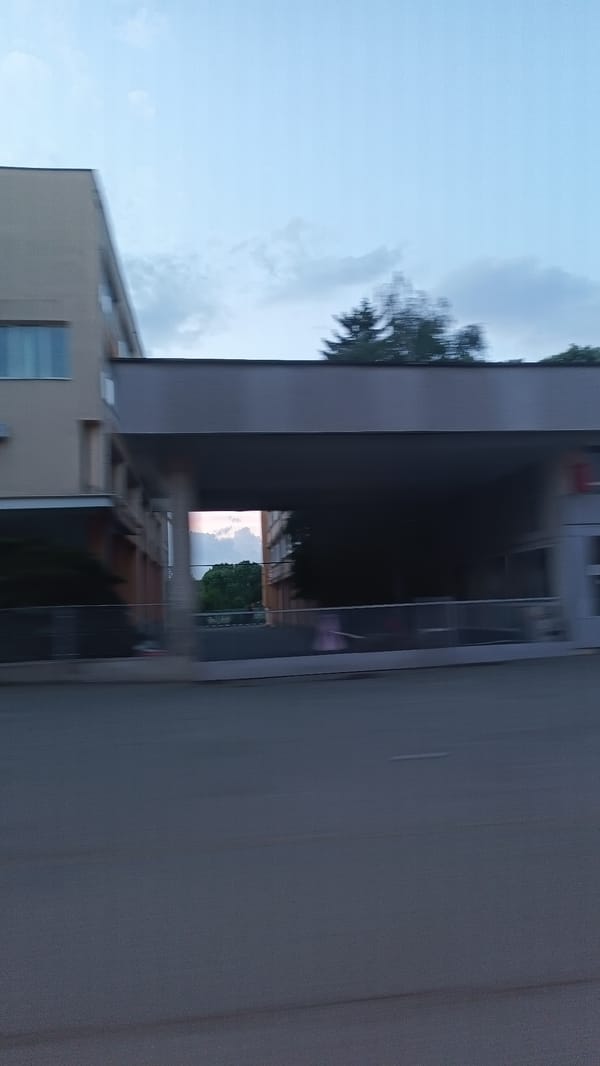 Evening drive documented through Karnobat, Bulgaria streets