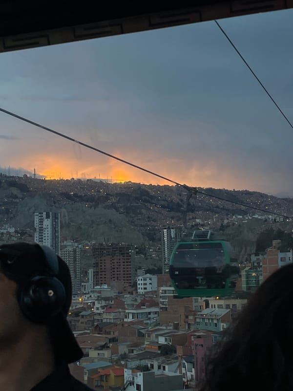Cable car passenger captures sunset panorama over La Paz