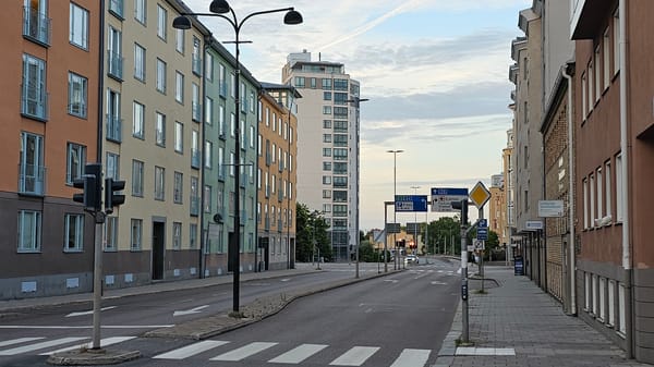 Evening street scenes across central Linköping, Sweden
