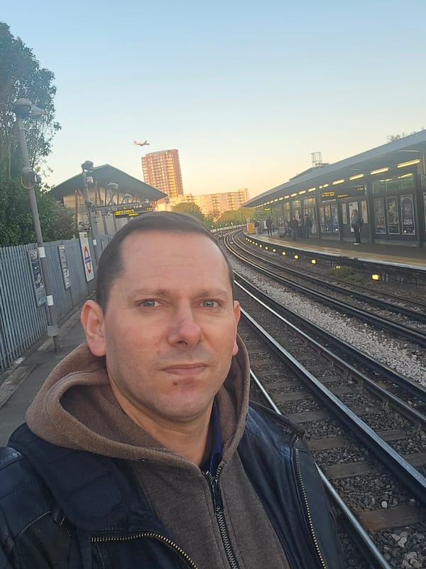 Early morning selfie captured at London Underground station
