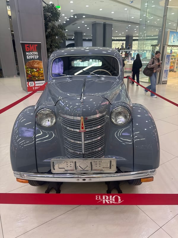 Soviet vintage car exhibition inside a Samara shopping mall