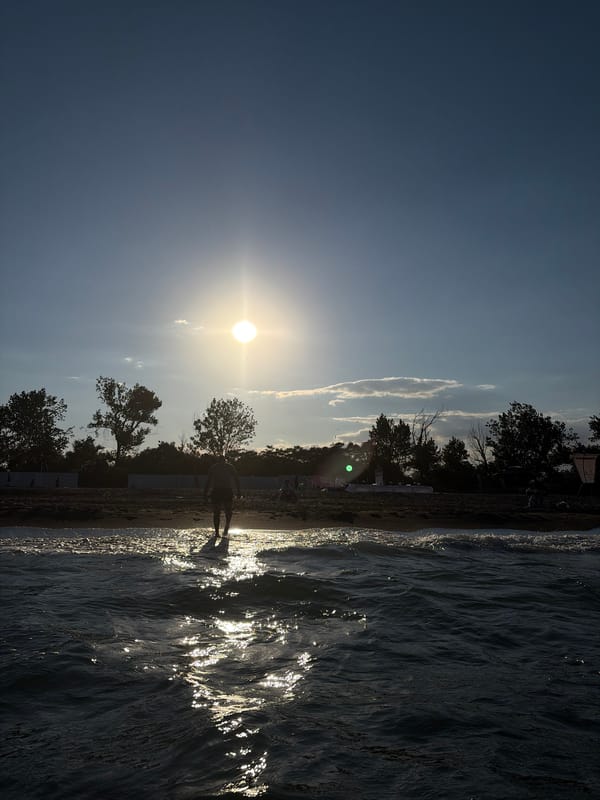 Black Sea beach in Burgas: sunset swim and beachside table setup