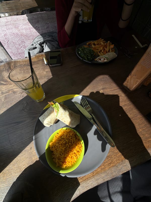 Lunch meal photographed on sunny table in London