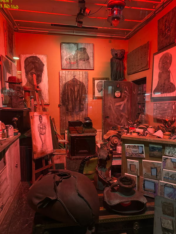 Artist studio and moody restaurant interior, Sofia