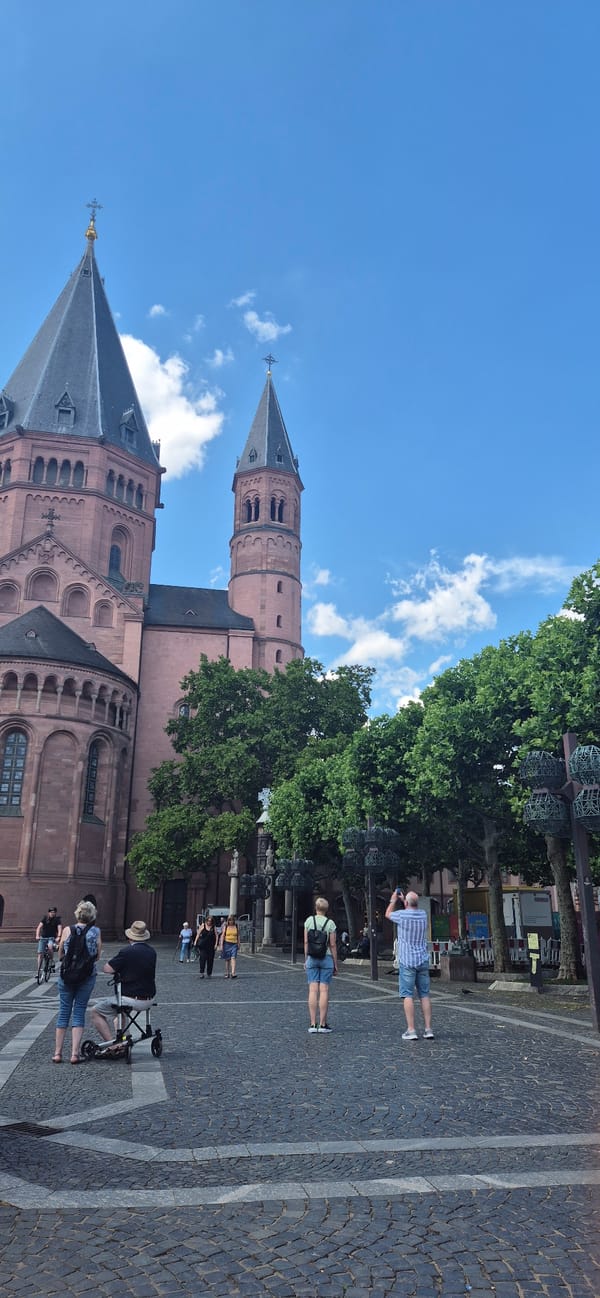 Mainz Cathedral and city center on a clear summer morning