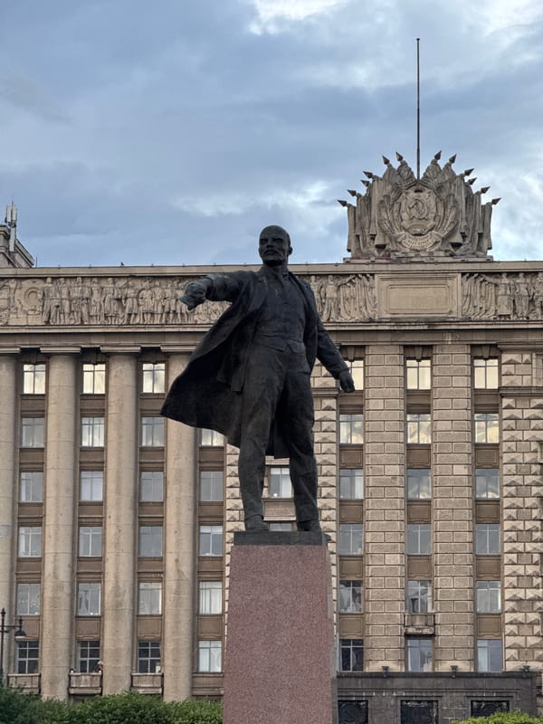 Lenin statue and city skyline, Saint Petersburg