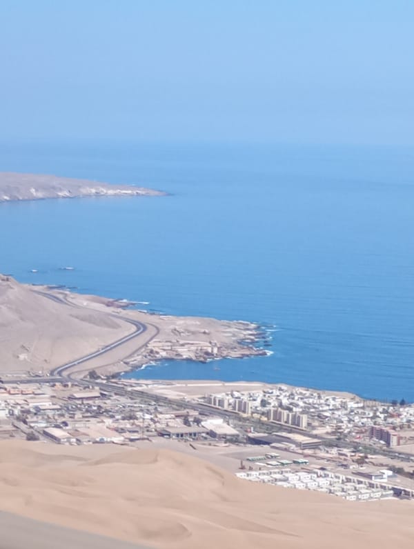 Aerial view captured of Iquique coastal dunes, Pacific Ocean