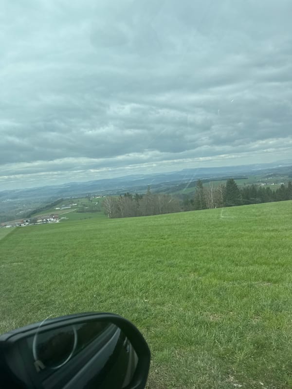 Rural Austrian countryside viewed from car windows in Euratsfeld
