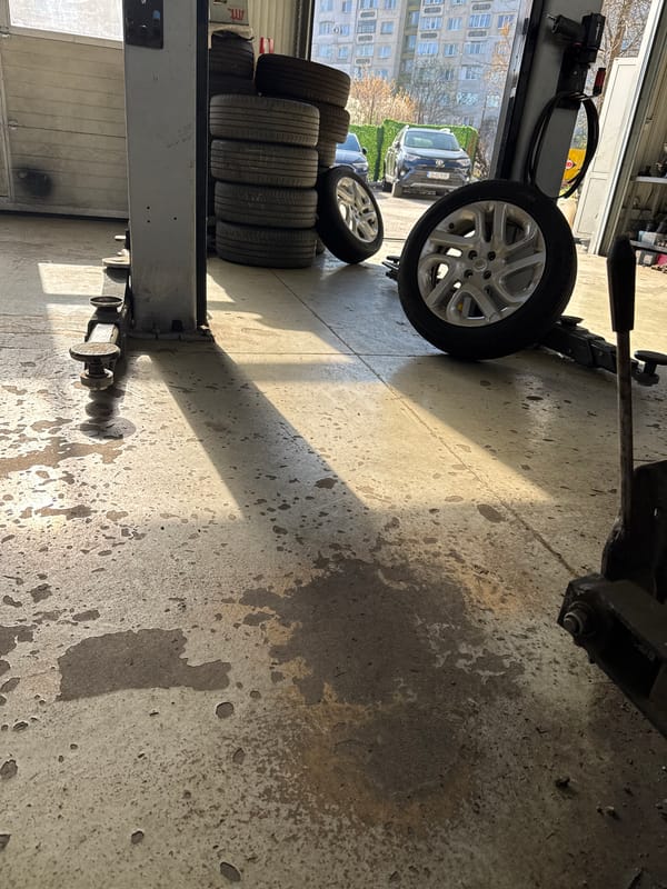 Auto repair shop interior documented in Sofia, Bulgaria