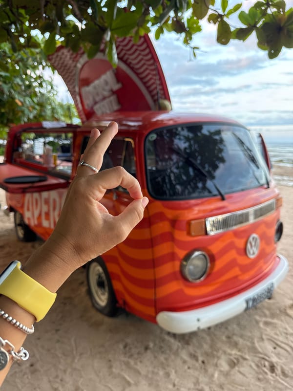 Beach wedding preparations and vintage vans spotted in Kuta Selatan