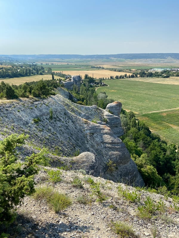 Panoramic cliff views over a Crimean valley landscape