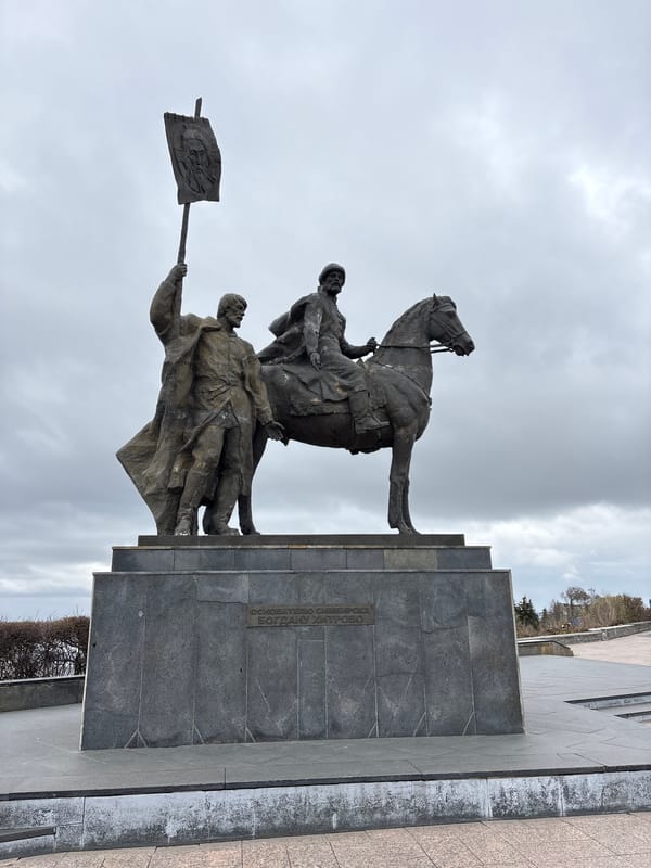 Visitors gather at monuments in Ulyanovsk, Russia