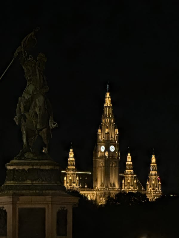 Vienna's monumental core lit up on a summer night