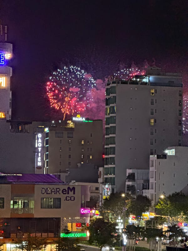 Fireworks display over Đà Nẵng captured from multiple angles