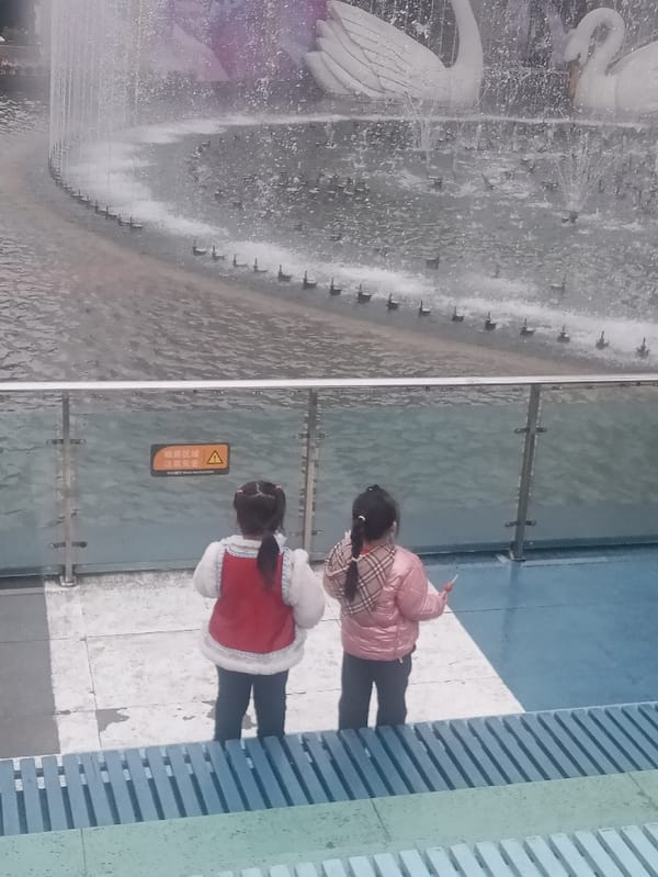 Families gather at swan fountain plaza in Chongqing overnight