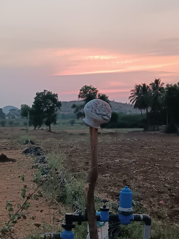 Water pot on wooden post in rural Indian village
